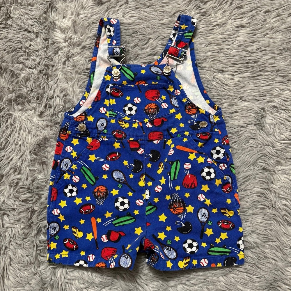 Vintage Just Friends Shorts Overalls Blue Colorful Sports Toddler Boy 2T